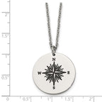 Chisel Stainless Steel Polished Enameled NOT ALL WHO WANDER ARE LOST Compass Pendant on a 22in Cable Chain Necklace