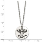 Chisel Stainless Steel Polished and Enameled BRAVE Bumble Bee Pendant on a 22 inch Cable Chain Necklace