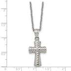 Chisel Stainless Steel Polished and Textured Cross Pendant on a 22 inch Cable Chain Necklace