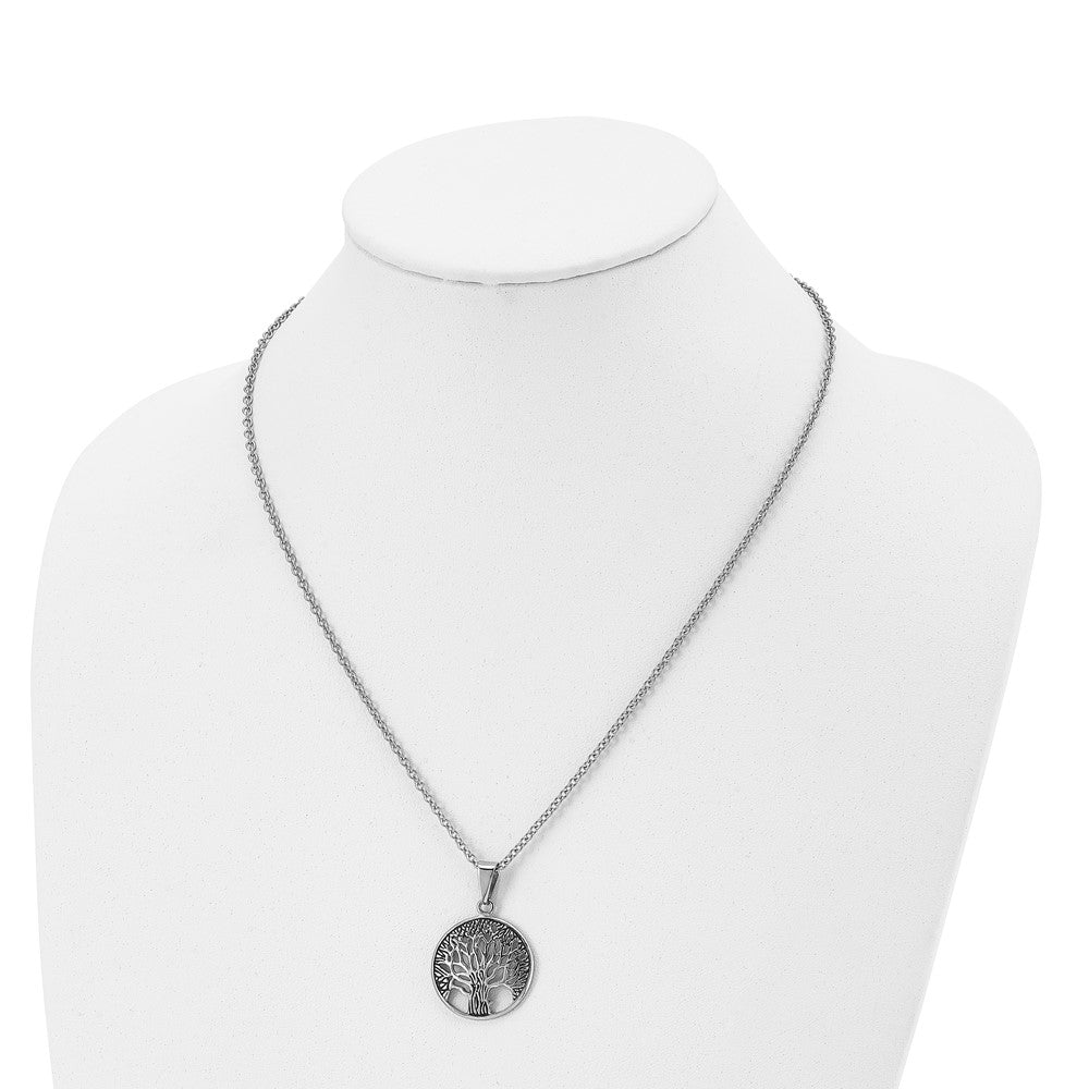Chisel Stainless Steel Antiqued and Polished Tree of Life Pendant on a 20 inch Cable Chain Necklace