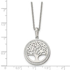 Chisel Stainless Steel Polished with Preciosa Crystal Tree of Life Pendant on a 16 inch Cable Chain with 2 inch Extension Necklace