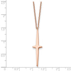 Chisel Stainless Steel Polished Rose IP-plated Cross Pendant on a 16 inch with 2 inch extension Cable Chain Necklace