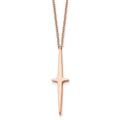 Chisel Stainless Steel Polished Rose IP-plated Cross Pendant on a 16 inch with 2 inch extension Cable Chain Necklace