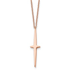 Chisel Stainless Steel Polished Rose IP-plated Cross Pendant on a 16 inch with 2 inch extension Cable Chain Necklace