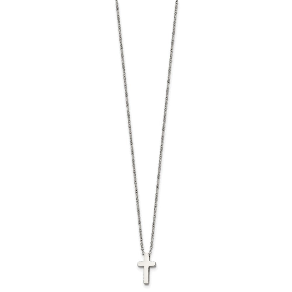 Chisel Stainless Steel Polished Cross Pendant on a 16 inch with 1 inch extension Cable Chain Necklace