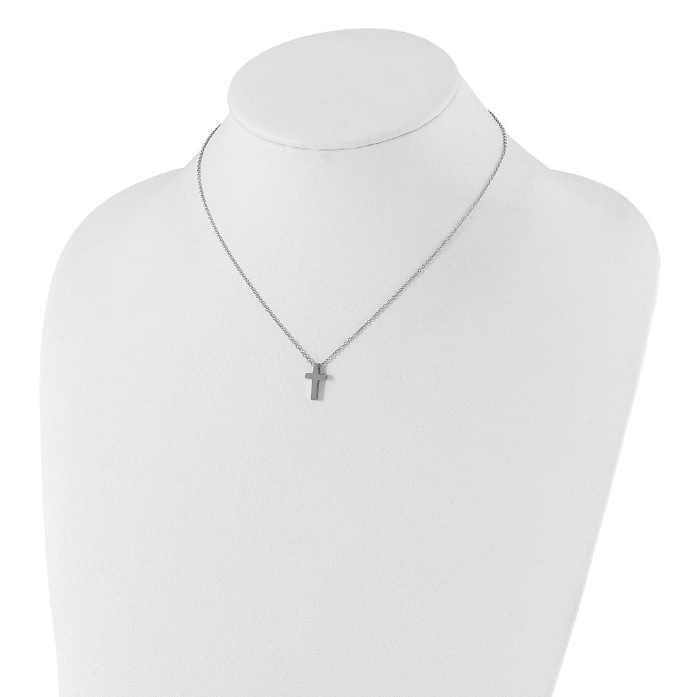 Chisel Stainless Steel Polished Cross Pendant on a 16 inch with 1 inch extension Cable Chain Necklace
