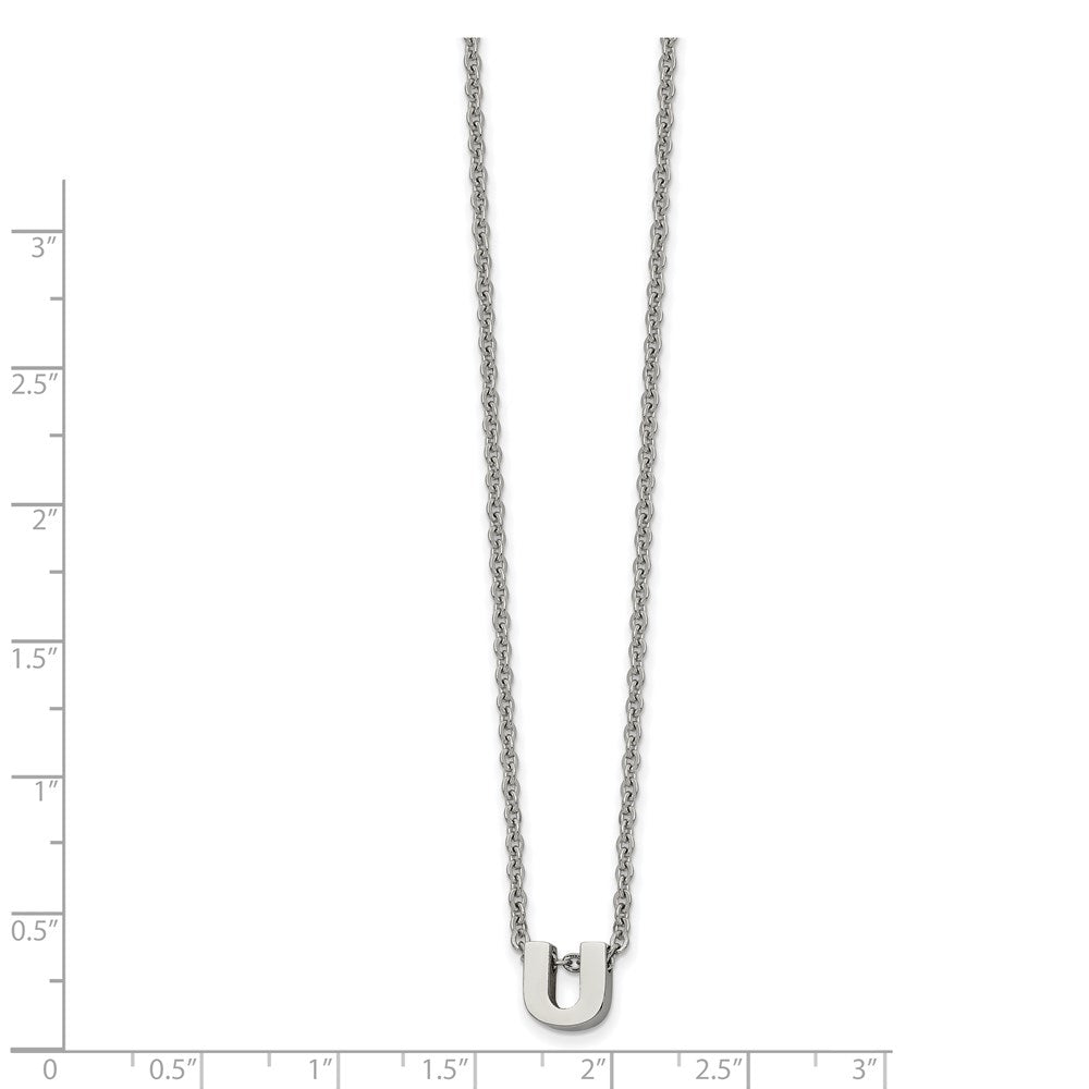 Stainless Steel Polished Letter U 18in w/2in ext Necklace