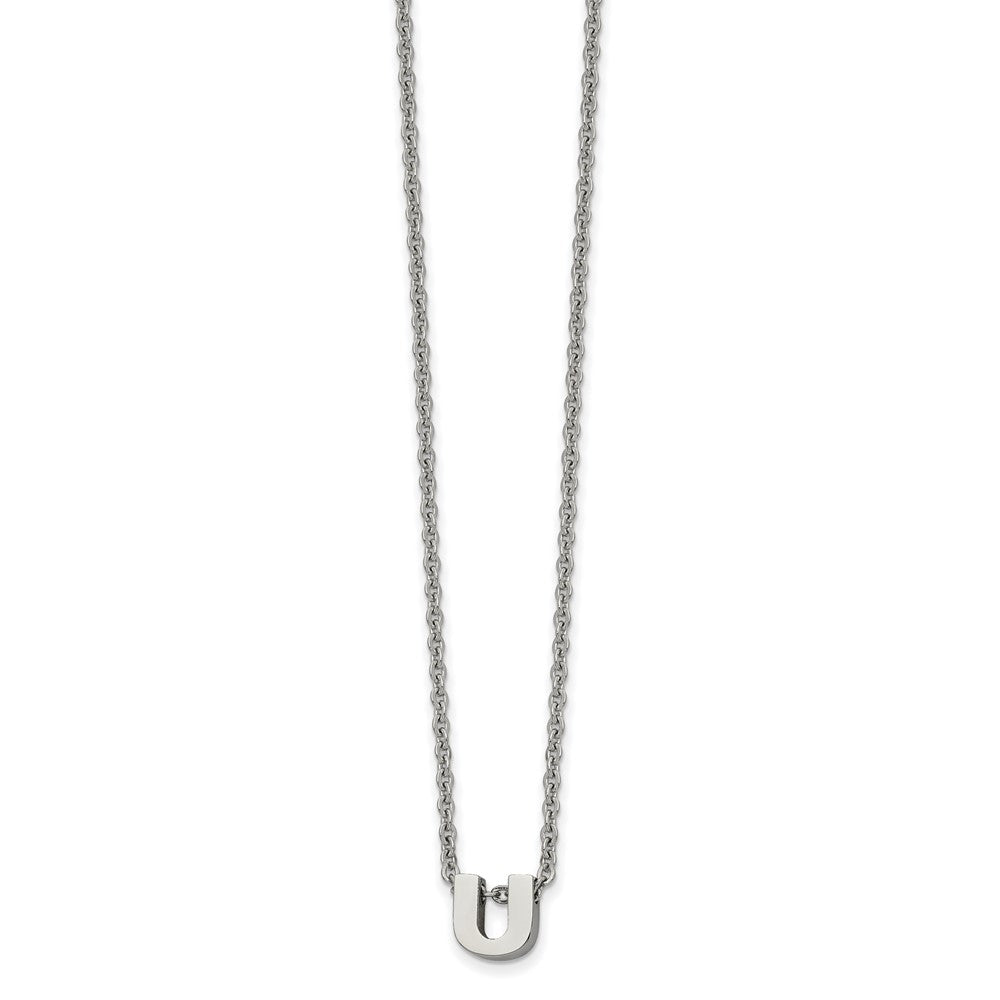Stainless Steel Polished Letter U 18in w/2in ext Necklace