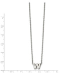 Stainless Steel Polished Letter W 18in w/2in ext Necklace