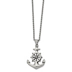 Chisel Stainless Steel Antiqued and Polished Anchor Pendant on a 24 inch Curb Chain Necklace