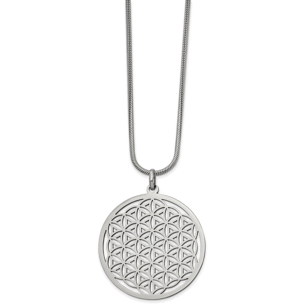 Stainless Steel Polished Flower Cut-out Large Circle 20 inch Necklace