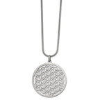 Stainless Steel Polished Flower Cut-out Large Circle 20 inch Necklace