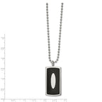 Stainless Steel Polished w/Black Leather Inlay Dog Tag 22in Necklace