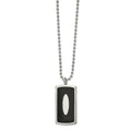 Stainless Steel Polished w/Black Leather Inlay Dog Tag 22in Necklace