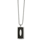 Stainless Steel Polished w/Black Leather Inlay Dog Tag 22in Necklace