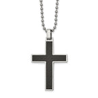 Stainless Steel Polished w/Carbon Fiber & Wood Inlay Reversible Necklace