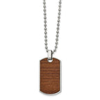 Chisel Stainless Steel Polished Black Carbon Fiber and Wood Inlay Reversible Dog Tag on a 22 in Ball Chain Necklace