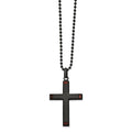 Chisel Stainless Steel Polished Black IP-plated with Tiger's Eye Cross Pendant on a 22 inch Ball Chain Necklace