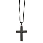 Chisel Stainless Steel Polished Black IP-plated with Tiger's Eye Cross Pendant on a 22 inch Ball Chain Necklace