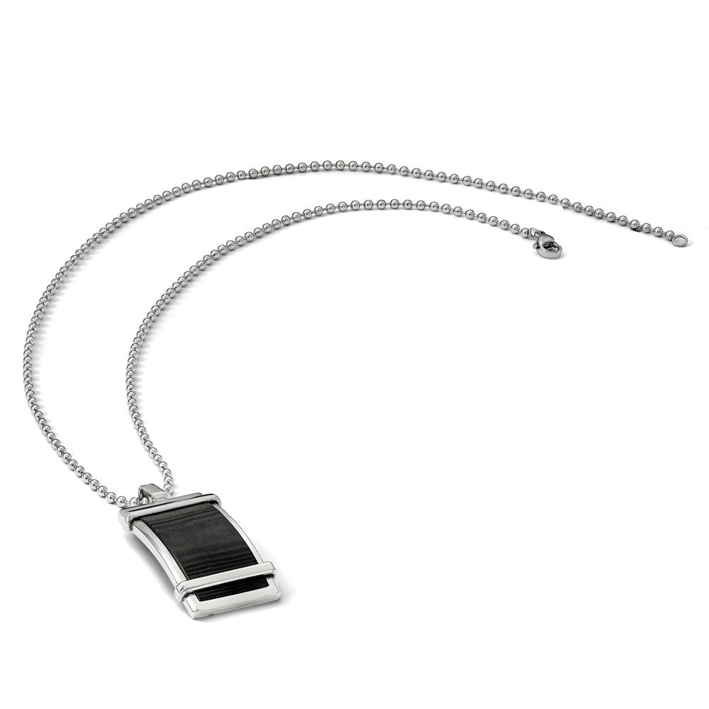 Stainless Steel 22in Polished Curved Solid Black Carbon Fiber Inlay Neckla