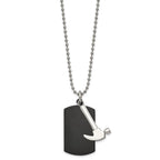 Chisel Stainless Steel Polished Black IP-plated Dog Tag with Hammer Pendant on a 24 inch Ball Chain Necklace