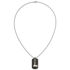 Chisel Stainless Steel Brushed and Polished Black IP-plated Dog Tag with Axe Pendant on a 24 inch Ball Chain Necklace