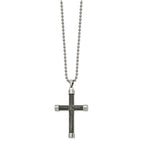 Stainless Steel Polished with Gray Wood Inlay Cross 24in Necklace