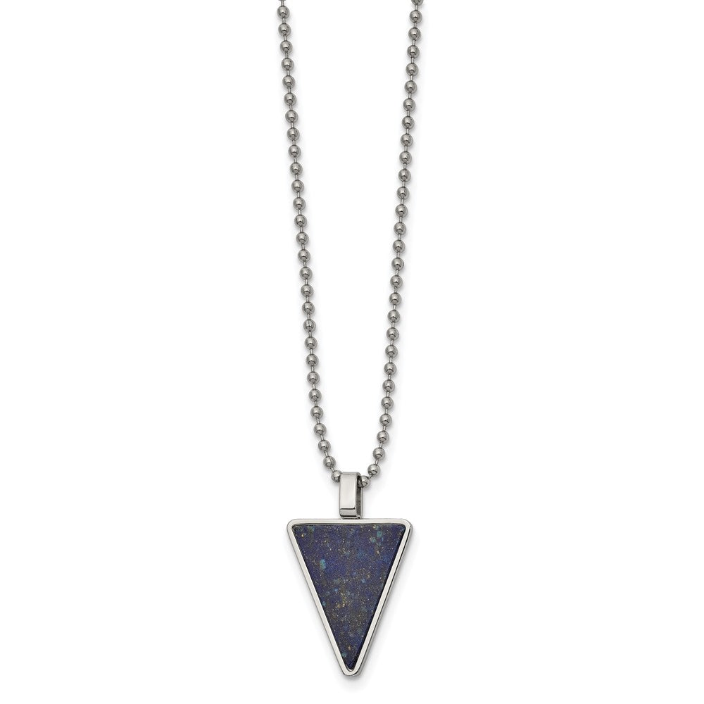 Chisel Stainless Steel Polished with Lapis Triangle Pendant on a 22 inch Ball Chain Necklace