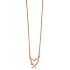 Chisel Stainless Steel Polished Rose IP-plated with Austrian Crystal Heart on a 16 inch Cable Chain with a 2 inch Extension Necklace