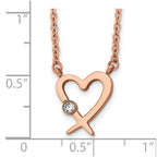Chisel Stainless Steel Polished Rose IP-plated with Austrian Crystal Heart on a 16 inch Cable Chain with a 2 inch Extension Necklace