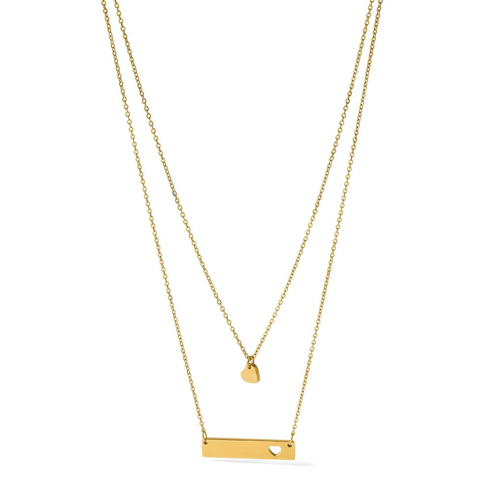 Chisel Stainless Steel Polished Yellow IP-plated Heart and Bar Multi Strand 15.5 inch Cable Chain with a 1.5 inch Extension Necklace