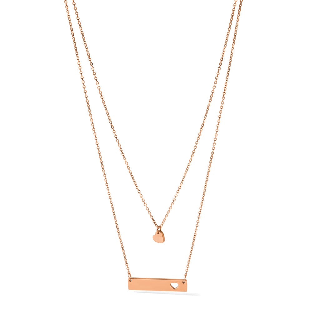Chisel Stainless Steel Polished Rose IP-plated Heart and Bar Multi Strand 15.5 inch Cable Chain with a 1.5 inch Extension Necklace