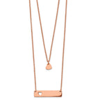 Chisel Stainless Steel Polished Rose IP-plated Heart and Bar Multi Strand 15.5 inch Cable Chain with a 1.5 inch Extension Necklace
