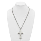 Chisel Stainless Steel Brushed and Polished Large Cross Pendant on a 24 inch Curb Chain Necklace