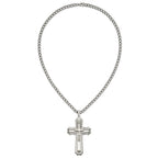 Chisel Stainless Steel Brushed and Polished Large Cross Pendant on a 24 inch Curb Chain Necklace