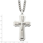 Chisel Stainless Steel Brushed and Polished Large Cross Pendant on a 24 inch Curb Chain Necklace