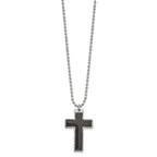 Chisel Stainless Steel Polished with Black Carbon Fiber Inlay Cross Pendant on a 20 inch Ball Chain Necklace