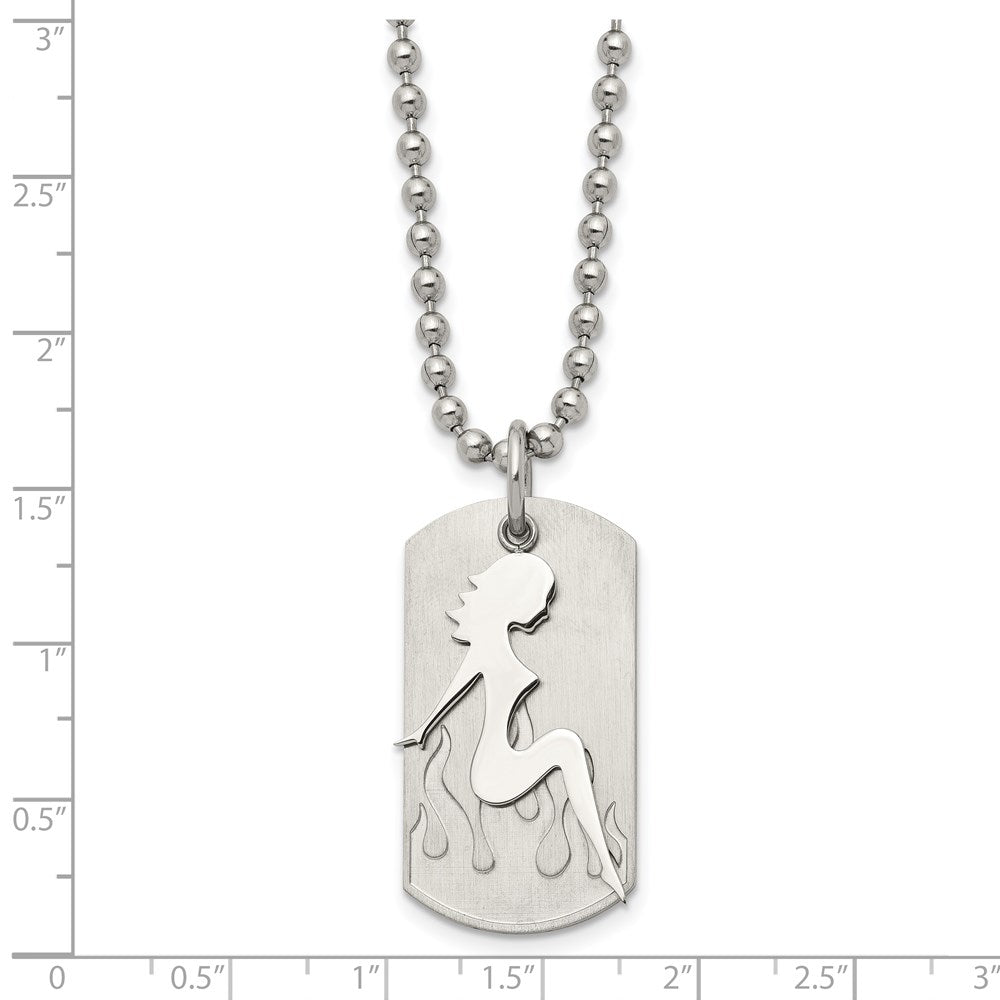 Stainless Steel Brushed & Polished Woman Silhouette Dog Tag 22in Necklace