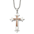 Chisel Stainless Steel Polished Brown IP-plated Diamond Accent Cross Pendant on a 24 inch Ball Chain Necklace