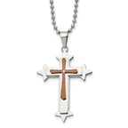 Chisel Stainless Steel Polished Brown IP-plated Diamond Accent Cross Pendant on a 24 inch Ball Chain Necklace