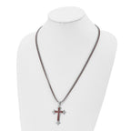 Chisel Stainless Steel Polished Brown IP-plated Cross Pendant on 24 inch Double Ball Chain Necklace