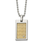 Chisel Stainless Steel Brushed and Polished with 18k Gold Accent .01carat Diamond Pendant on a 24 inch Ball Chain Necklace