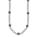 Chisel Stainless Steel Polished with Black Rubber Barrel Link Necklace