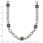 Chisel Stainless Steel Polished with Black Rubber Barrel Link Necklace