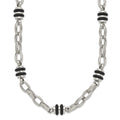 Chisel Stainless Steel Polished with Black Rubber Barrel Link Necklace