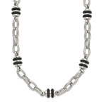 Chisel Stainless Steel Polished with Black Rubber Barrel Link Necklace
