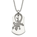 Stainless Steel Polished & Black Enamel Lizard Necklace