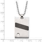 Stainless Steel Polished & Satin Black Rubber & CZ Pendant Necklace