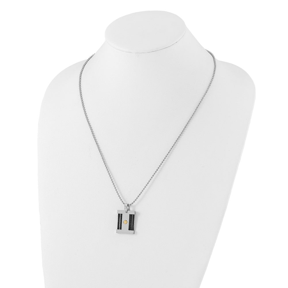 Stainless Steel Black & Gold lP-plated Square Pendant Necklace