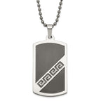 Stainless Steel Black Enamel Greek Key Dog Tag Pendant Necklace